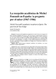 La recepción académica de Michel Foucault en España: la pregunta por el saber (1967-1986)
