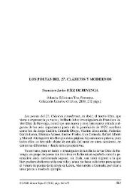 Francisco Javier DÍEZ DE REVENGA: Los poetas del 27. Clásicos y modernos. Murcia: Ediciones Tres Fronteras, 2009