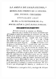 La Abispa de Chilpancingo : escrita para perpetuar la memoria del primer congreso instalado allí el dia 12 de septiembre de 1813 por el Señor D. José Maria Morelos