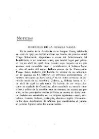 Noticias. Concurso de la lengua vasca. Boletín de la Real Academia de la Historia, tomo 91 (octubre-diciembre 1927). Cuaderno II