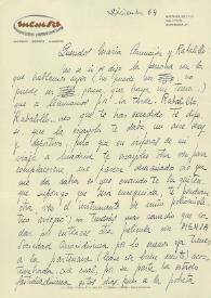 Carta de Nuria Espert a Francisco Rabal. Diciembre de 1964