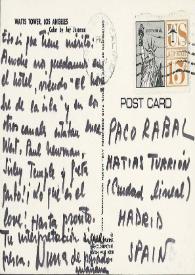 Postal de Nuria Espert a Francisco Rabal. 27 de noviembre de 1972