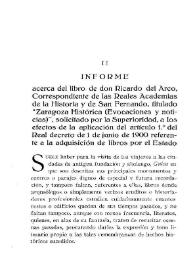 Informe acerca del libro de don Ricardo del Arco, correspondiente de las Reales Academias de la Historia y de San Fernando, titulado 