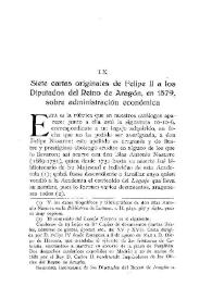 Siete cartas originales de Felipe II a los Diputados del Reino de Aragón, en 1579, sobre administración económica