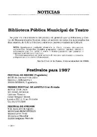 Boletín Iberoamericano de Teatro para la Infancia y la Juventud, núm. 41 (abril-septiembre 1987). Noticias