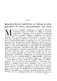 Relación de los servicios en Indias de don Juan Ruiz de Arce, conquistador del Perú