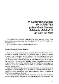 IX Congreso Mundial de la ASSITEJ y Asamblea General. Adelaide, del 8 al 16 de abril de 1987