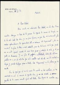 Tarjeta de Pedro Laín Entralgo a Francisco Rabal. Madrid, 26 de septiembre de 1974