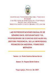 Las representaciones sociales de género en el estudiantado y en el profesorado de ciencias sociales del sistema presidencial de la Universidad Pedagógica Nacional Francisco Morazán
