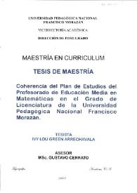 Coherencia del Plan de estudios del profesorado de Educación Media en Matemáticas en el Grado de Licenciatura de la Universidad Pedagógica Nacional Francisco Morazán