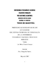 Preferencias recreativas de los estudiantes del sistema presencial de Tegucigalpa de la Universidad Pedagógica Nacional Francisco Morazán
