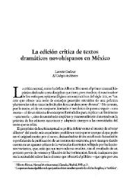 La edición crítica de textos dramáticos novohispanos en México