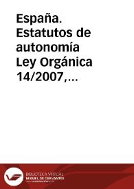 España. Estatutos de autonomía. Ley Orgánica 14/2007, de 30 de noviembre, de reforma del Estatuto de Autonomía de Castilla y León