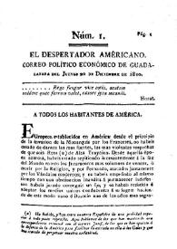 El Despertador Americano: correo político económico de Guadalajara. Núm. 1, jueves 20 de diciembre de 1810