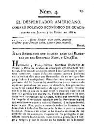 El Despertador Americano: correo político económico de Guadalajara. Núm. 4, jueves 3 de enero de 1811
