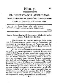 El Despertador Americano: correo político económico de Guadalajara. Núm. 5, jueves 10 de enero de 1811