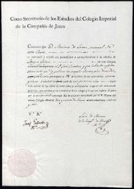 Certificado de Estudios en Lengua Griega de Mariano José de Larra del Colegio Imperial de la Compañía de Jesús