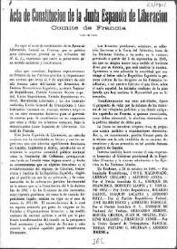 Acta de constitución de la Junta Española de Liberación. Comité de Francia