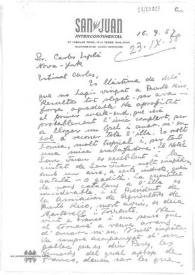 Carta de Eugenio Xammar a Carlos Esplá. San Juan, Isla Verde, 16 de septiembre de 1957