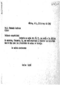 Documentación de Fernando Zambrana; Carta de Carlos Esplá a Fernando Zambrana. México, 18 de mayo de 1942