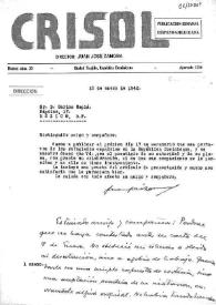 Documentación de Juan José Zamora; Carta de Juan José Zamora a Carlos Esplá. Ciudad Trujillo, República Dominicana, 10 de enero de 1942