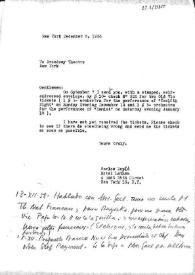 Carta de Carlos Esplá a Broadway Theatre. Nueva York, 6 de diciembre de 1958