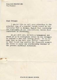 Carta dirigida a Arthur Rubinstein. Israel