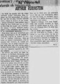 Au Victoria Hall : Arthur Rubinstein