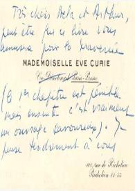 Tarjeta de visita dirigida a Aniela Rubinstein y Arthur Rubinstein. París (Francia)