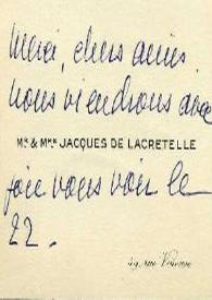Tarjeta de visita dirigida a Aniela y Arthur Rubinstein. París (Francia)