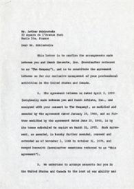Carta dirigida a Arthur Rubinstein. Nueva York