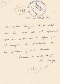Carta de BAROJA, Pío a DARÍO, Rubén