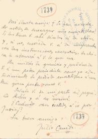 Carta de Julio Camba a Rubén Darío