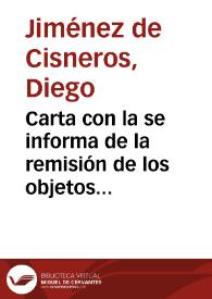 Carta con la se informa de la remisión de los objetos procedentes de la rambla de la Voltá y de otros emplazamientos dentro de Cartagena.