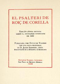 El Psalteri de Roiç de Corella : edición gótica imitada sobre el incunable veneciano de 1490
