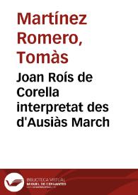 Joan Roís de Corella interpretat des d'Ausiàs March