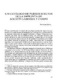 Un catálogo de pliegos sueltos de la imprenta de Agustín Laborda y Campo