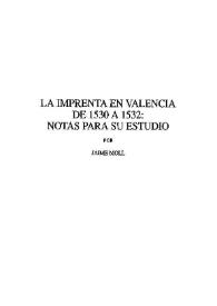 La imprenta en Valencia de 1530 a 1532 : Notas para su estudio