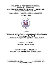 El apoyo de los padres en la escuela Club Rotario Tegucigalpa Sur No.2: análisis comparativo del 1ero y 2do ciclo
