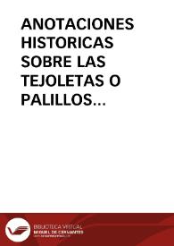 ANOTACIONES HISTORICAS SOBRE LAS TEJOLETAS O PALILLOS CASTELLANOS