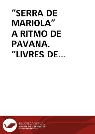 “SERRA DE MARIOLA” A RITMO DE PAVANA. “LIVRES DE DANCERIES” (PARIS, 1547-1566) DE CLAUDE GERVAIS