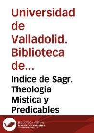 Indice de Sagr. Theologia Mistica y Predicables