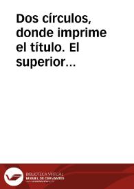Dos círculos, donde imprime el título. El superior lleva una corona, ambos círculos van unidos por dos cadenas sostenidas por dos águilas