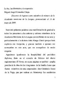La ley, las libertades y la expresión: discurso de ingreso a la Academia Mexicana de la Lengua, 14 de mayo de 2009