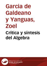 Crítica y síntesis del Algebra