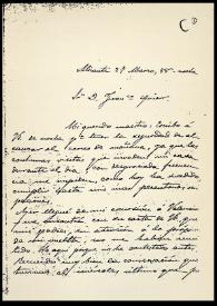 Carta de Rafael Altamira a Francisco Giner de los Ríos. Alicante, 27 de marzo de 1888