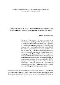 La responsabilidad penal de las personas jurídicas en el Anteproyecto de Código Penal peruano de 2009