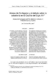 Alonso de Cartagena y el debate sobre la caballería en la Castilla del Siglo XV