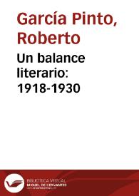 Un balance literario: 1918-1930