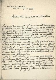 Carta de Rafael Altamira al Conde de la Mortera. Madrid, 6 de abril de 1924